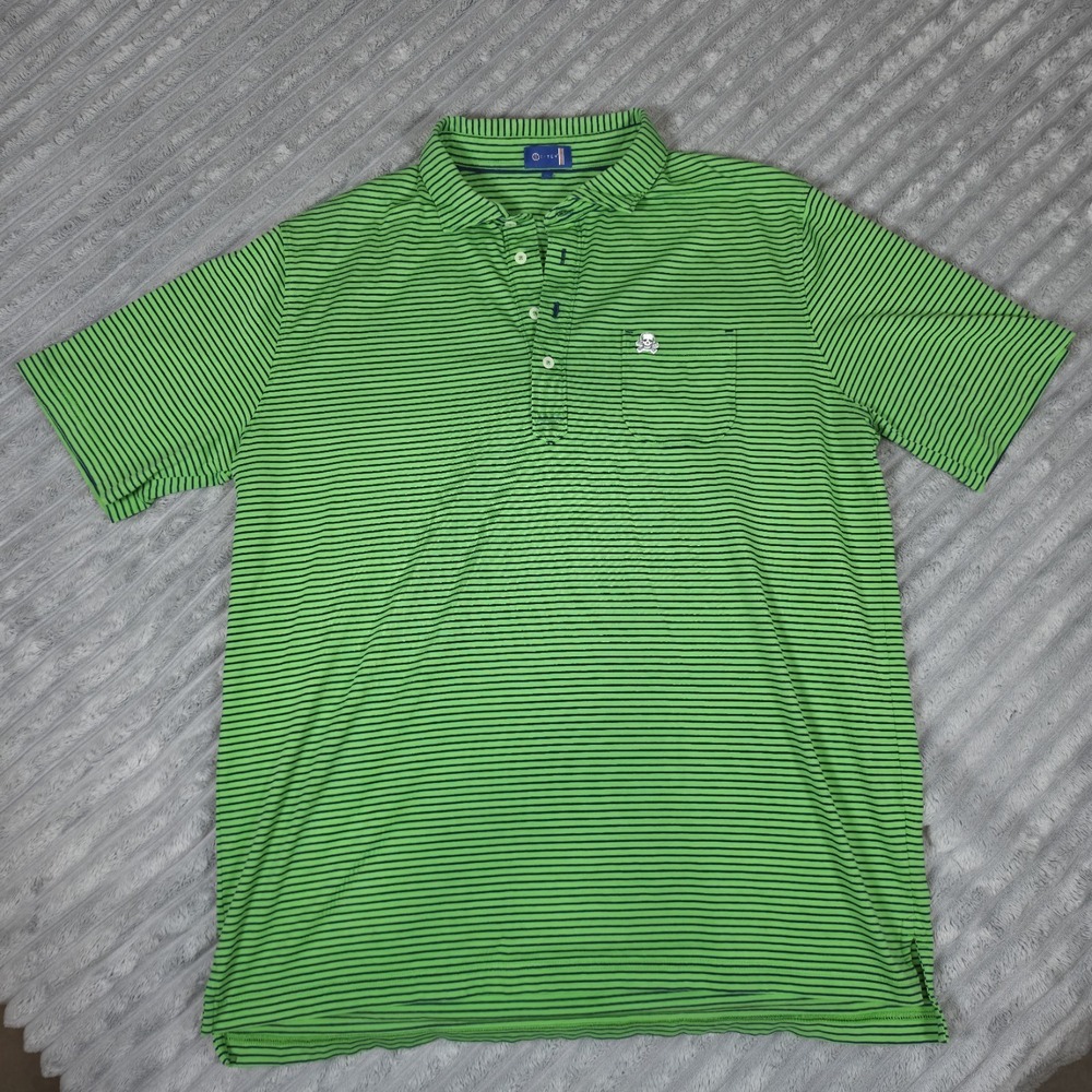 Stitch Green w/ Blue Stripe Skull Patch S/S Polo Shirt Mens Size XLarge